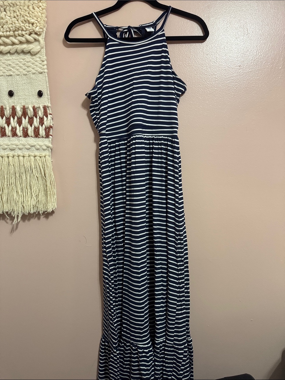 Old Navy Navy and White Striped Halter Maxi Dress
